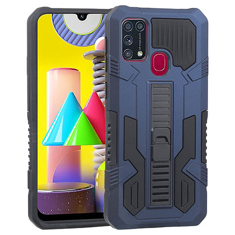 Funda Bumper Silicona y Plastico Mate Carcasa con Soporte ZJ1 para Samsung Galaxy M31 Prime Edition Azul