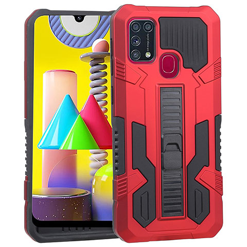 Funda Bumper Silicona y Plastico Mate Carcasa con Soporte ZJ1 para Samsung Galaxy M31 Rojo