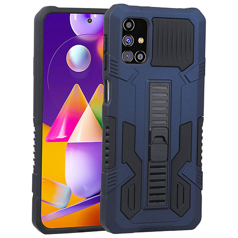 Funda Bumper Silicona y Plastico Mate Carcasa con Soporte ZJ1 para Samsung Galaxy M31s Azul