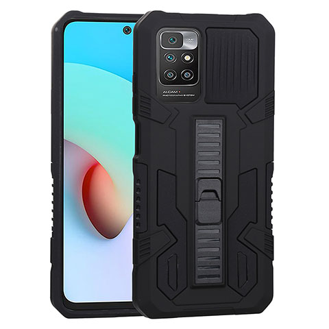 Funda Bumper Silicona y Plastico Mate Carcasa con Soporte ZJ1 para Xiaomi Redmi 10 (2022) Negro