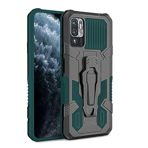 Funda Bumper Silicona y Plastico Mate Carcasa con Soporte ZJ2 para Xiaomi POCO M3 Pro 5G Verde