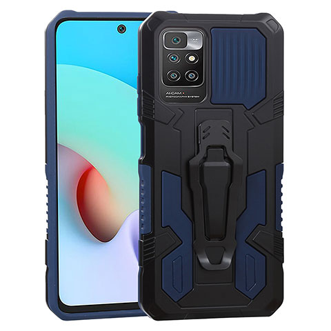 Funda Bumper Silicona y Plastico Mate Carcasa con Soporte ZJ2 para Xiaomi Redmi 10 (2022) Azul