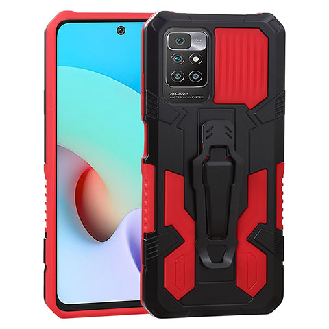 Funda Bumper Silicona y Plastico Mate Carcasa con Soporte ZJ2 para Xiaomi Redmi 10 4G Rojo