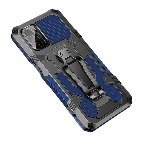 Funda Bumper Silicona y Plastico Mate Carcasa con Soporte ZJ2 para Xiaomi Redmi K40 5G Azul