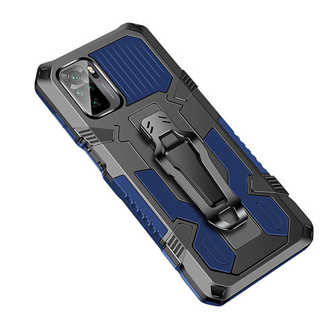 Funda Bumper Silicona y Plastico Mate Carcasa con Soporte ZJ2 para Xiaomi Redmi Note 10 4G Azul