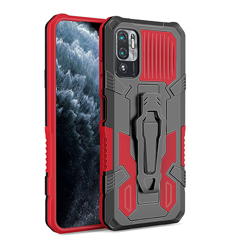 Funda Bumper Silicona y Plastico Mate Carcasa con Soporte ZJ2 para Xiaomi Redmi Note 10T 5G Rojo