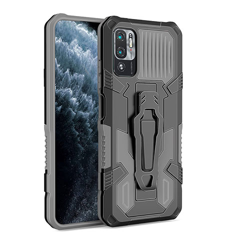 Funda Bumper Silicona y Plastico Mate Carcasa con Soporte ZJ2 para Xiaomi Redmi Note 11 SE 5G Gris