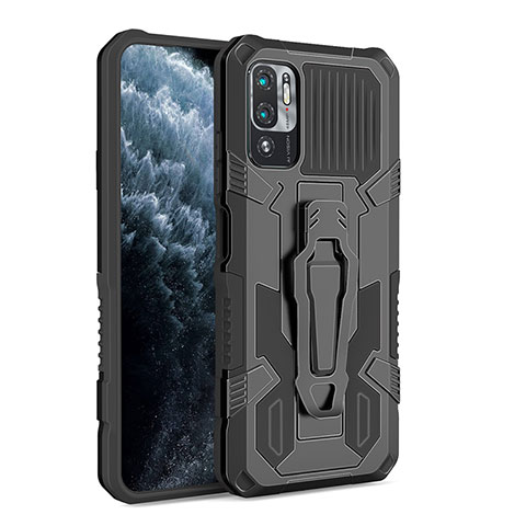 Funda Bumper Silicona y Plastico Mate Carcasa con Soporte ZJ2 para Xiaomi Redmi Note 11 SE 5G Negro