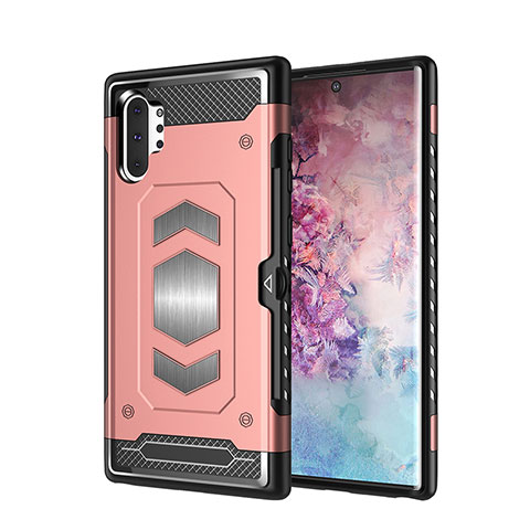 Funda Bumper Silicona y Plastico Mate Carcasa Magnetico para Samsung Galaxy Note 10 Plus Oro Rosa