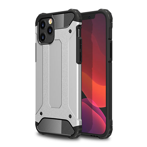 Funda Bumper Silicona y Plastico Mate Carcasa para Apple iPhone 12 Max Plata