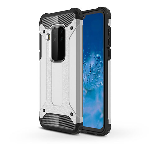 Funda Bumper Silicona y Plastico Mate Carcasa para Motorola Moto One Zoom Plata