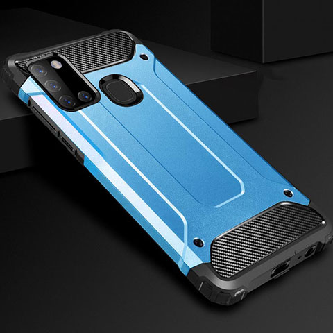 Funda Bumper Silicona y Plastico Mate Carcasa para Samsung Galaxy A21s Azul Cielo