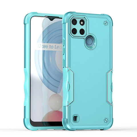 Funda Bumper Silicona y Plastico Mate Carcasa QW1 para Realme C21Y Azul Claro