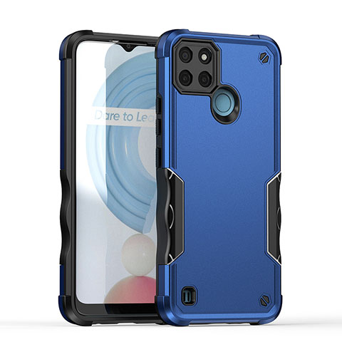 Funda Bumper Silicona y Plastico Mate Carcasa QW1 para Realme C25Y India Azul