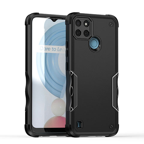 Funda Bumper Silicona y Plastico Mate Carcasa QW1 para Realme C25Y India Negro