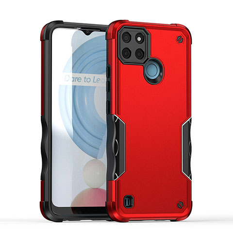 Funda Bumper Silicona y Plastico Mate Carcasa QW1 para Realme C25Y India Rojo