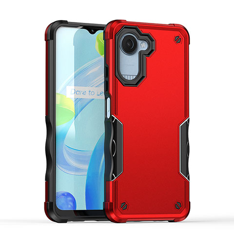 Funda Bumper Silicona y Plastico Mate Carcasa QW1 para Realme C30 Rojo