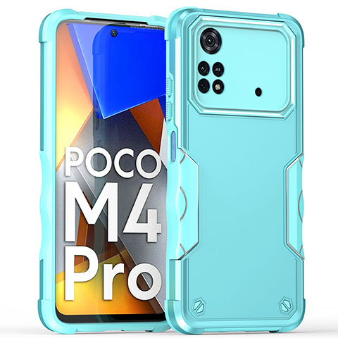 Funda Bumper Silicona y Plastico Mate Carcasa QW1 para Xiaomi Poco M4 Pro 4G Azul Claro