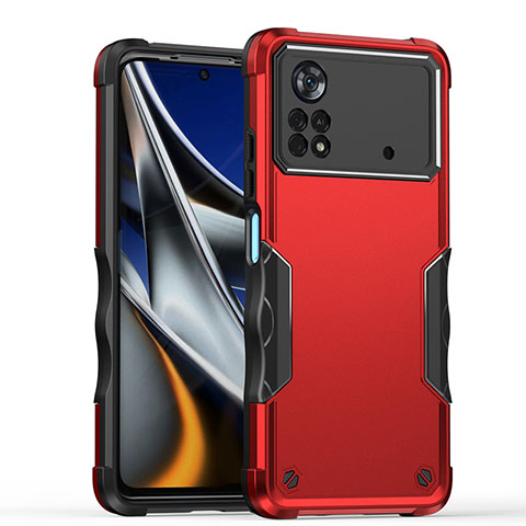 Funda Bumper Silicona y Plastico Mate Carcasa QW1 para Xiaomi Poco X4 Pro 5G Rojo