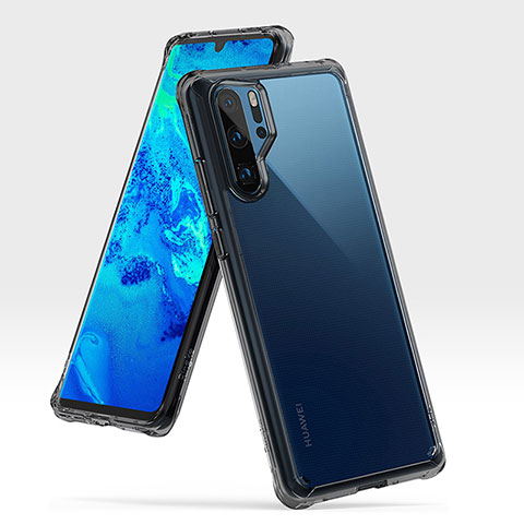 Funda Bumper Silicona y Plastico Mate Carcasa R02 para Huawei P30 Pro Gris Oscuro