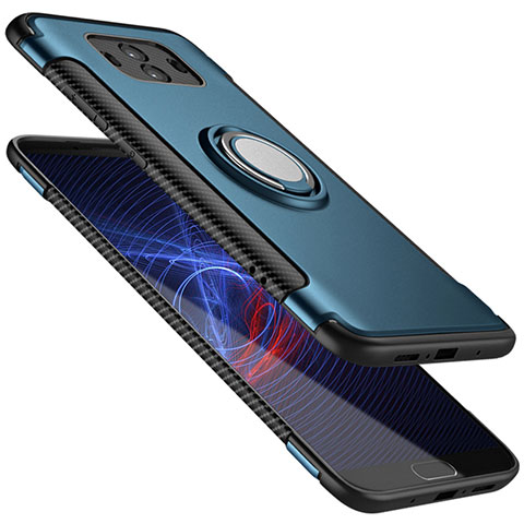 Funda Bumper Silicona y Plastico Mate con Anillo de dedo Soporte para Huawei Mate 10 Azul