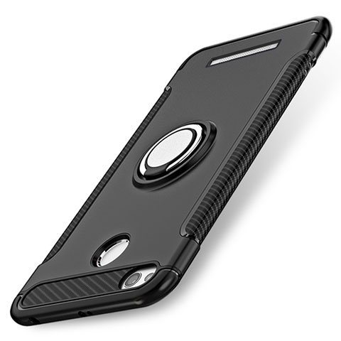 Funda Bumper Silicona y Plastico Mate con Anillo de dedo Soporte para Xiaomi Redmi 3S Negro