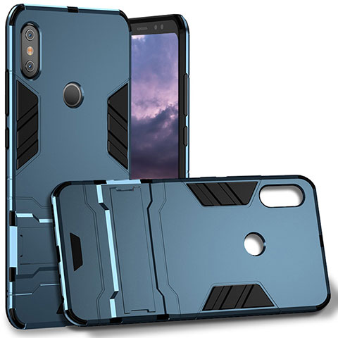 Funda Bumper Silicona y Plastico Mate con Anillo de dedo Soporte para Xiaomi Redmi Note 5 AI Dual Camera Azul