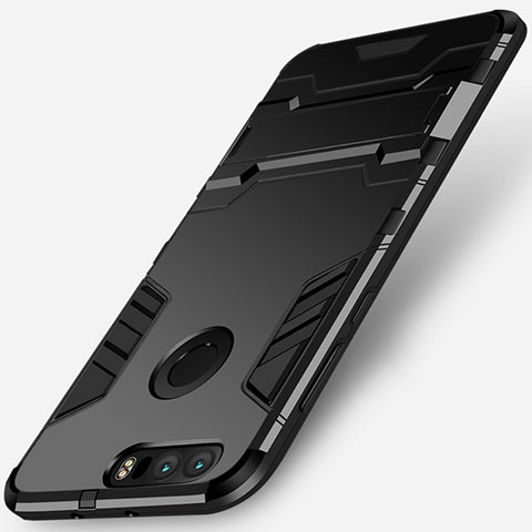 Funda Bumper Silicona y Plastico Mate con Soporte para Huawei Honor 8 Negro