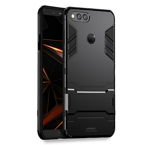 Funda Bumper Silicona y Plastico Mate con Soporte para Huawei Honor Play 7X Negro