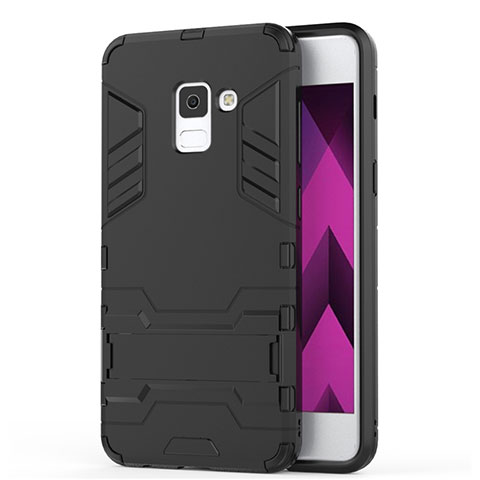 Funda Bumper Silicona y Plastico Mate con Soporte para Samsung Galaxy A5 (2018) A530F Negro