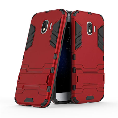 Funda Bumper Silicona y Plastico Mate con Soporte para Samsung Galaxy J2 Pro (2018) J250F Rojo