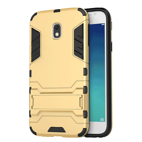 Funda Bumper Silicona y Plastico Mate con Soporte para Samsung Galaxy J3 (2017) J330F DS Oro