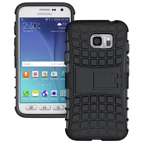 Funda Bumper Silicona y Plastico Mate con Soporte para Samsung Galaxy S7 Active G891A Negro