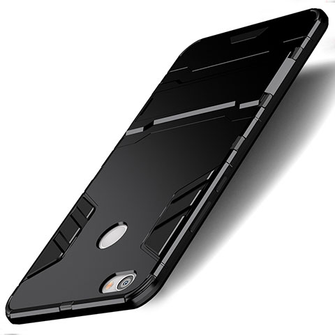 Funda Bumper Silicona y Plastico Mate con Soporte para Xiaomi Redmi Note 5A Pro Negro