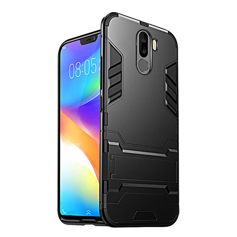 Funda Bumper Silicona y Plastico Mate con Soporte W01 para Xiaomi Pocophone F1 Negro