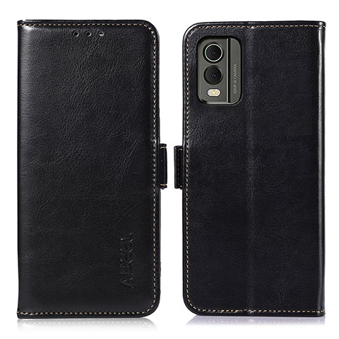 Funda de Cuero Cartera con Soporte Carcasa A01D para Nokia C210 Negro