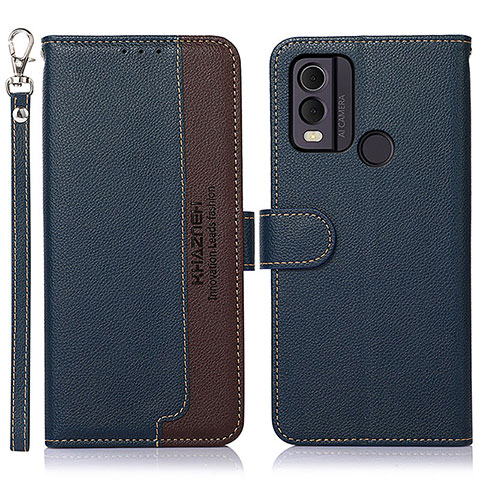 Funda de Cuero Cartera con Soporte Carcasa A01D para Nokia C22 Azul