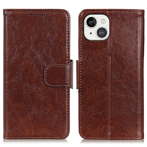 Funda de Cuero Cartera con Soporte Carcasa A02 para Apple iPhone 13 Marron