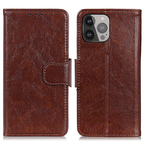 Funda de Cuero Cartera con Soporte Carcasa A02 para Apple iPhone 14 Pro Marron