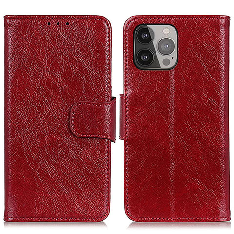 Funda de Cuero Cartera con Soporte Carcasa A02 para Apple iPhone 14 Pro Max Rojo