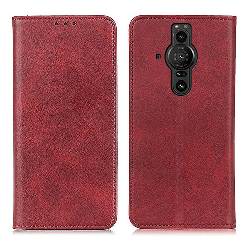 Funda de Cuero Cartera con Soporte Carcasa A02D para Sony Xperia PRO-I Rojo