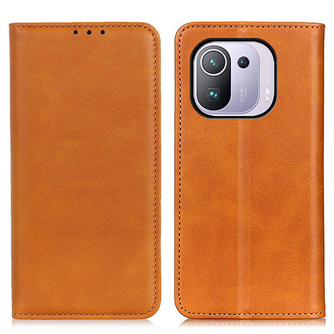 Funda de Cuero Cartera con Soporte Carcasa A02D para Xiaomi Mi 11 Pro 5G Marron Claro