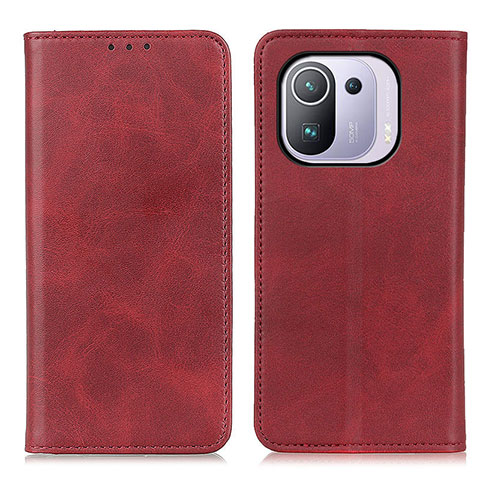 Funda de Cuero Cartera con Soporte Carcasa A02D para Xiaomi Mi 11 Pro 5G Rojo