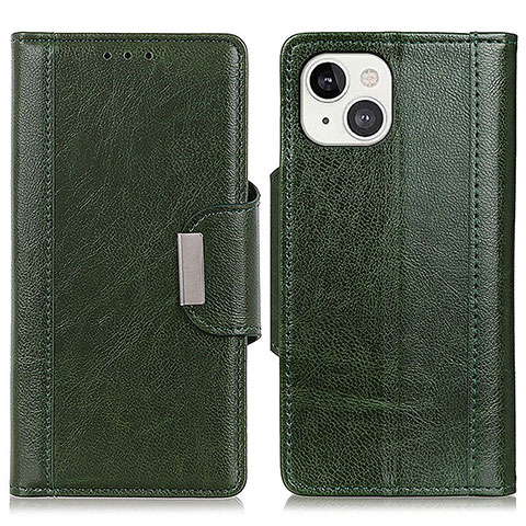 Funda de Cuero Cartera con Soporte Carcasa A03 para Apple iPhone 15 Verde