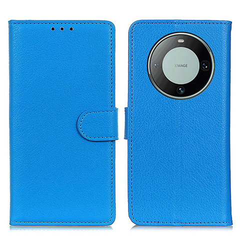 Funda de Cuero Cartera con Soporte Carcasa A03D para Huawei Mate 60 Azul Cielo