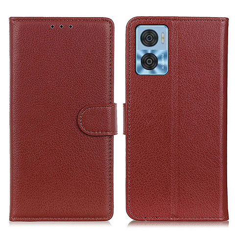 Funda de Cuero Cartera con Soporte Carcasa A03D para Motorola Moto E22 Marron