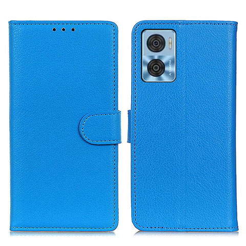 Funda de Cuero Cartera con Soporte Carcasa A03D para Motorola Moto E22i Azul Cielo