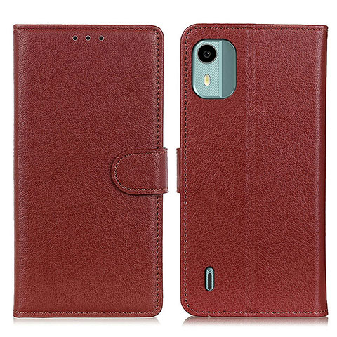 Funda de Cuero Cartera con Soporte Carcasa A03D para Nokia C12 Marron