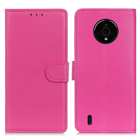 Funda de Cuero Cartera con Soporte Carcasa A03D para Nokia C200 Rosa Roja