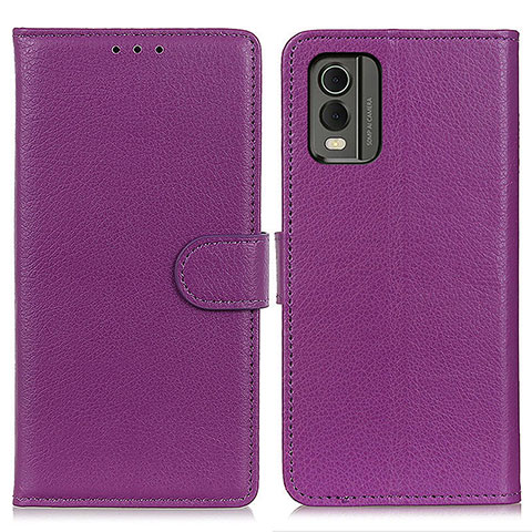 Funda de Cuero Cartera con Soporte Carcasa A03D para Nokia C32 Morado